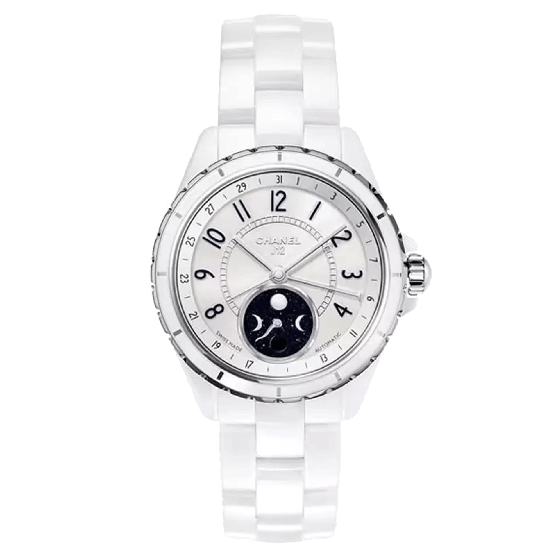 Chanel Montre CHANEL J12 Moonphase automatique cadran blanc bracelet céramique blanche 38 mm