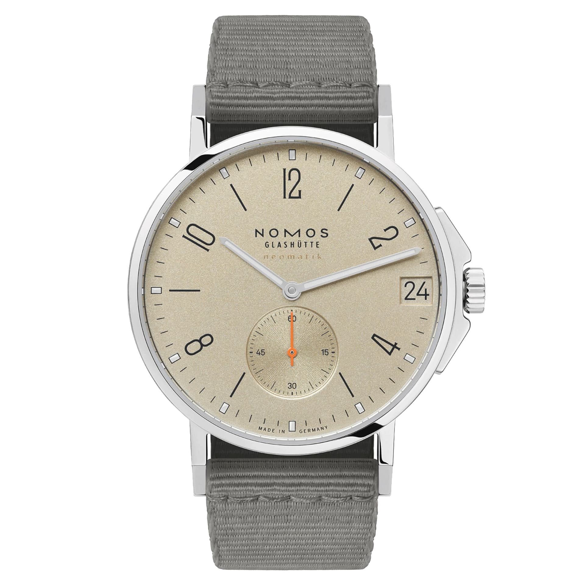 Nomos Montre Nomos Ahoi Neomatik Date Sable automatique fond acier cadran sable bracelet tissu gris 38,5 mm
