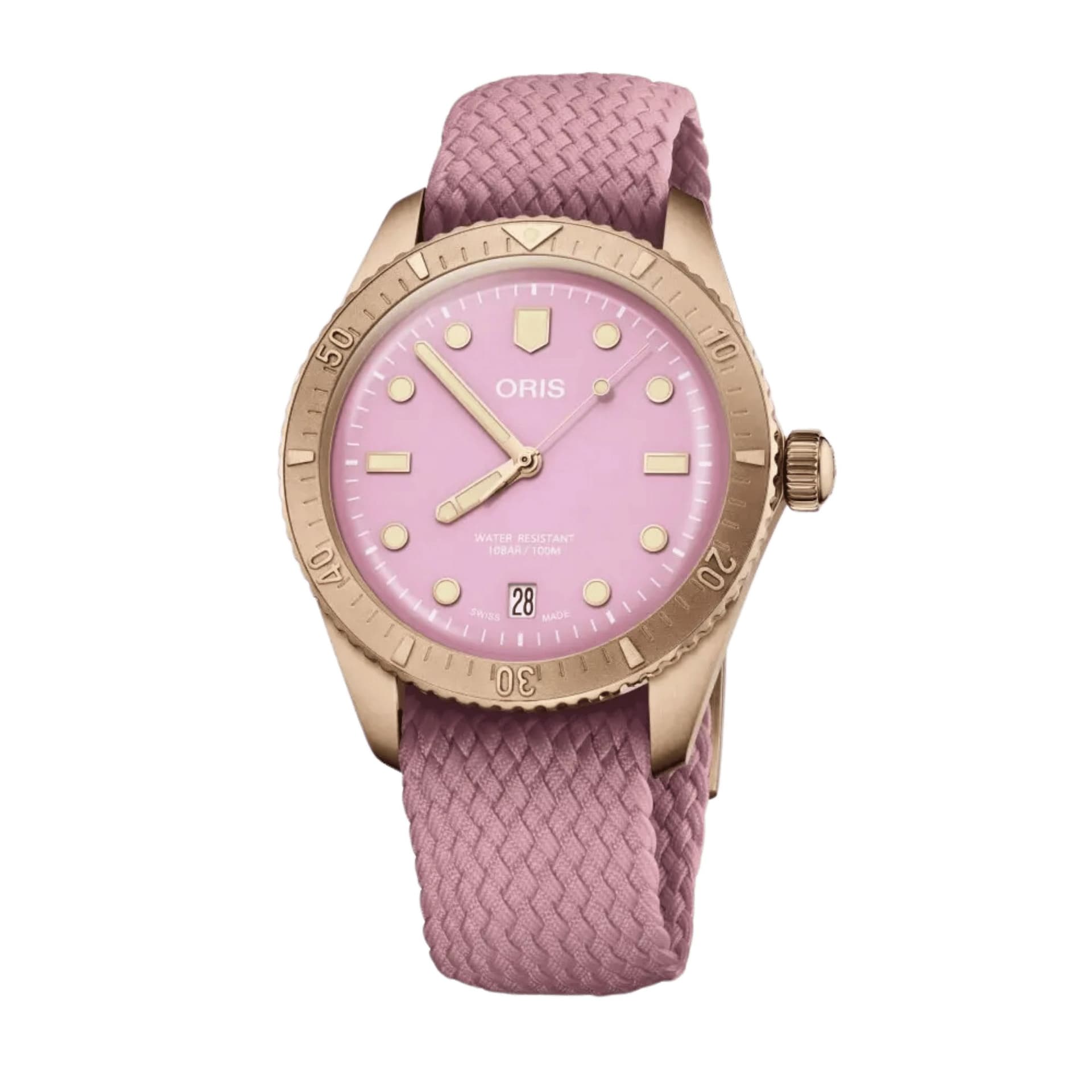 Oris Montre Oris Divers Sixty-Five Bronze automatique cadran rose bracelet tissu 38 mm