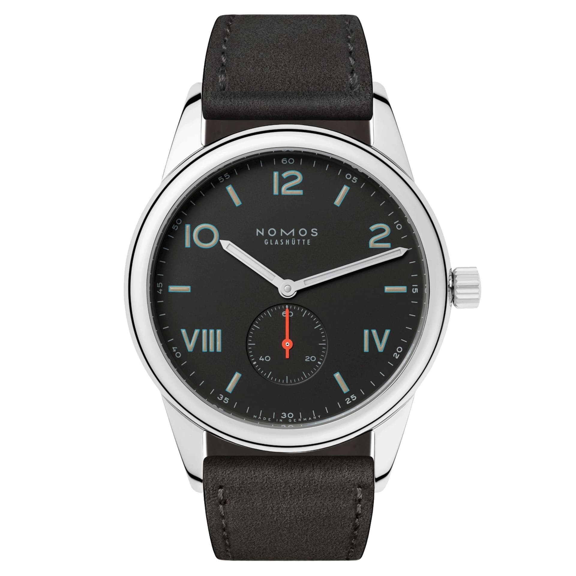 Nomos Montre NOMOS Club Campus 38 mécanique cadran noir bracelet cuir anthracite 38,5 mm