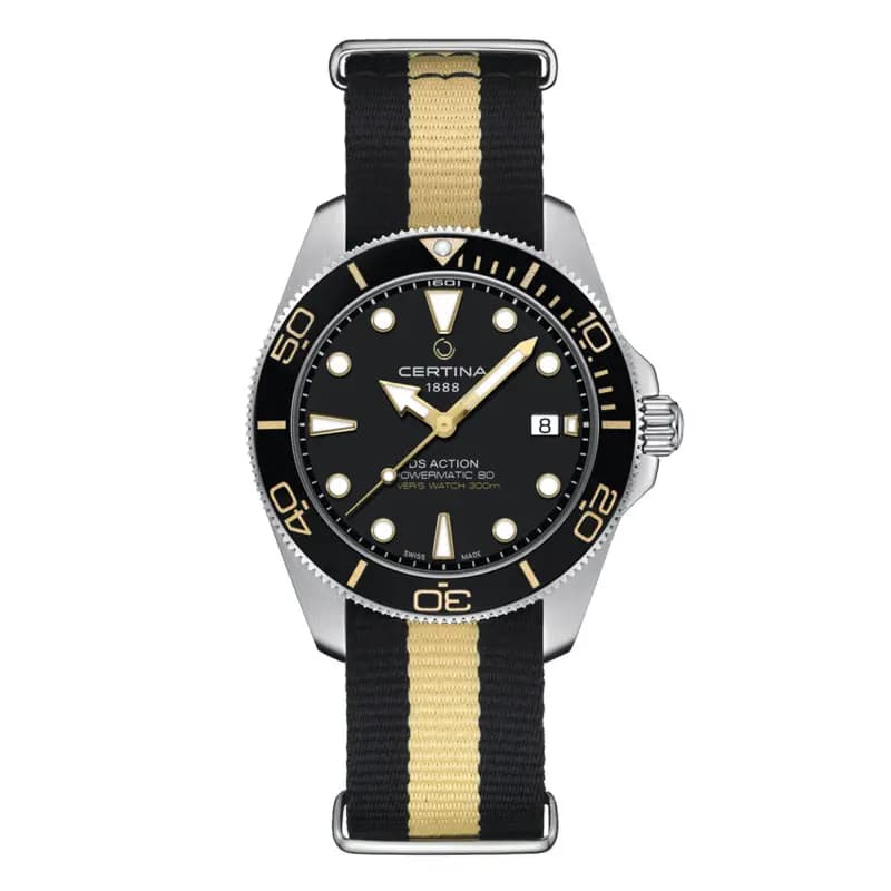 Certina Montre Certina DS Action Diver Automatique Cadran Noir Bracelet Textile