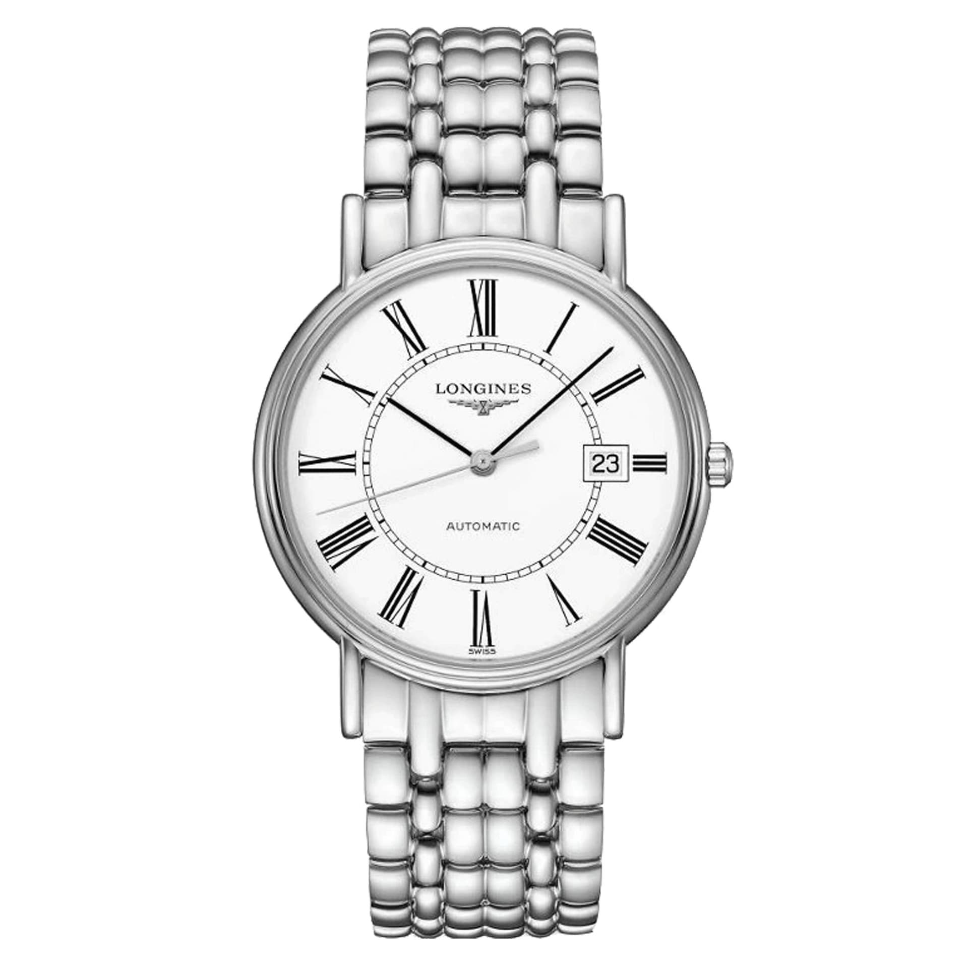 Longines Montre Longines Présence automatique cadran blanc bracelet acier 38,5 mm