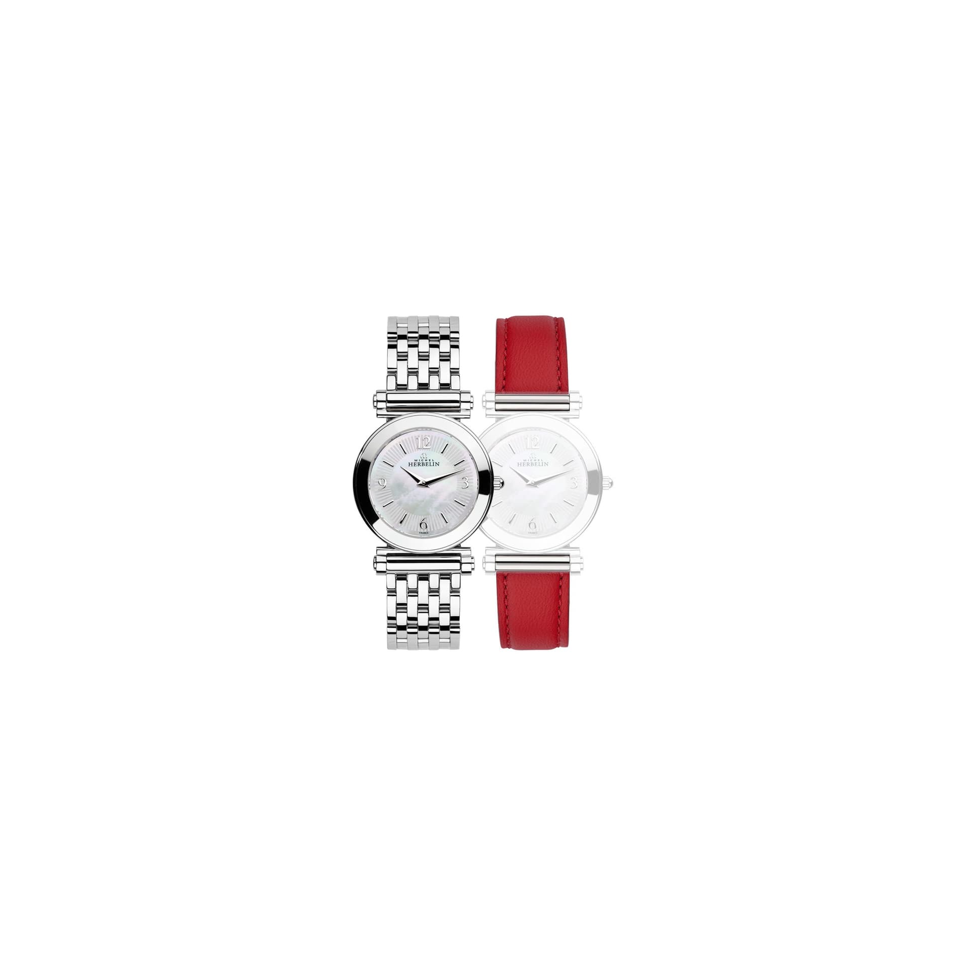 Michel Herbelin Montre Michel Herbelin Coffret Antarès quartz cadran nacre bracelets acier et cuir rouge 29 mm