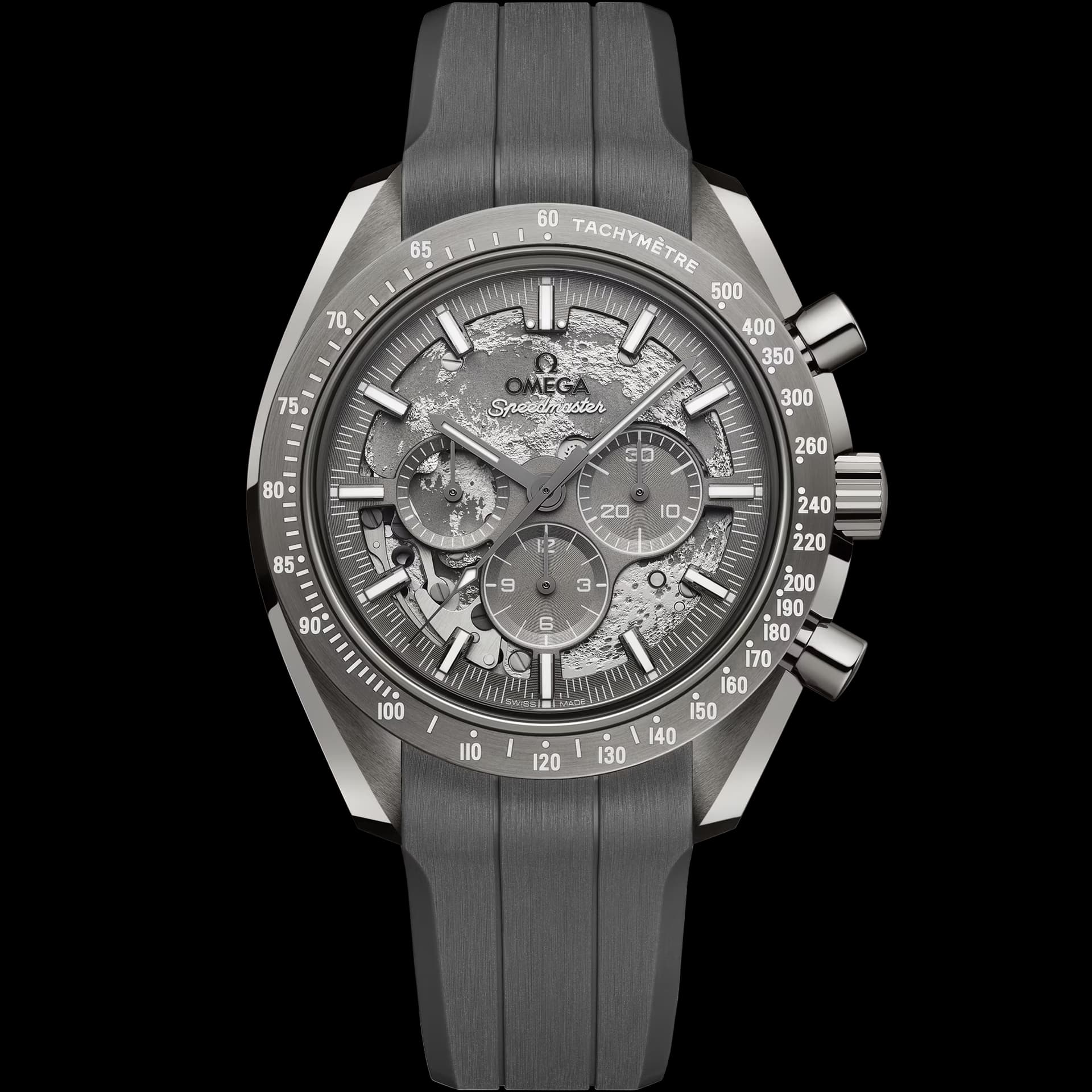 Omega Speedmaster 44,25 mm, céramique grise sur bracelet caoutchouc