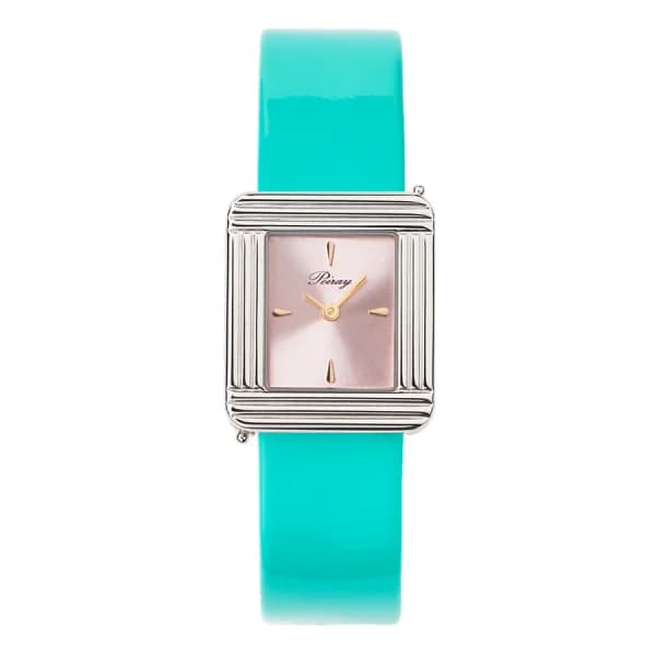 Poiray Montre Poiray Ma Première Acier Cadran Rose Bracelet Veau Vernis Turquoise