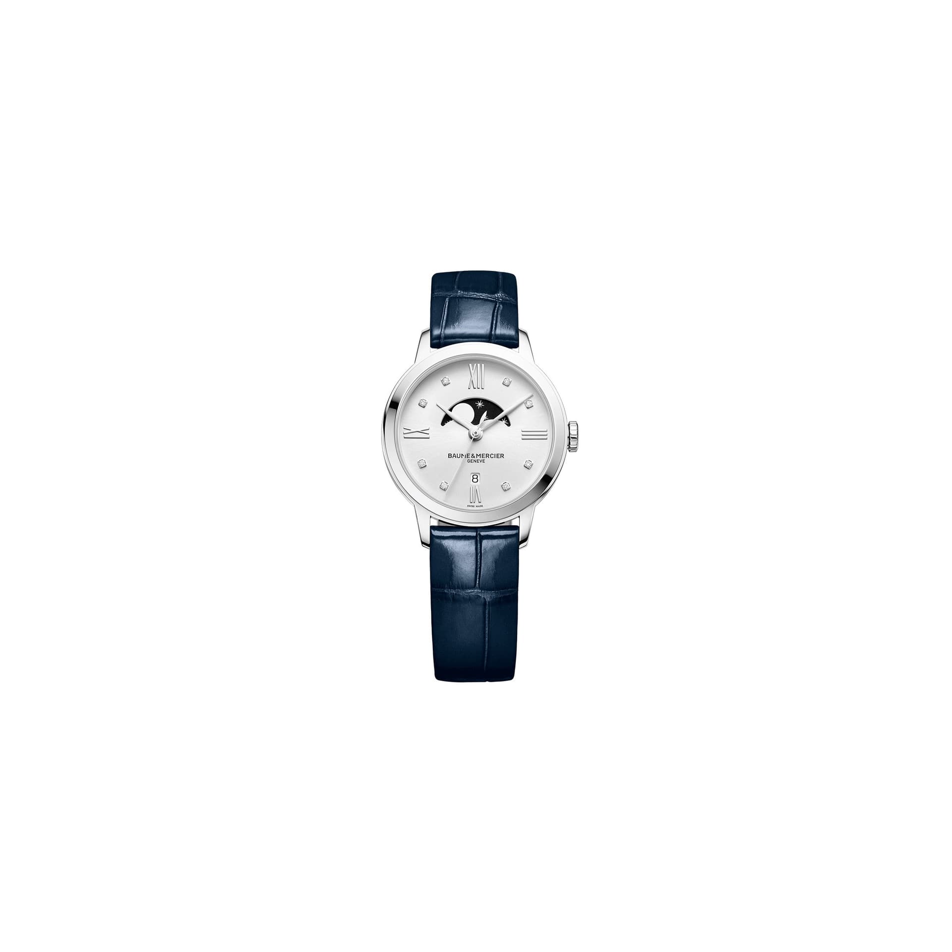 Baume & Mercier Montre Baume et Mercier Classima quartz cadran argenté bracelet cuir bleu 31 mm