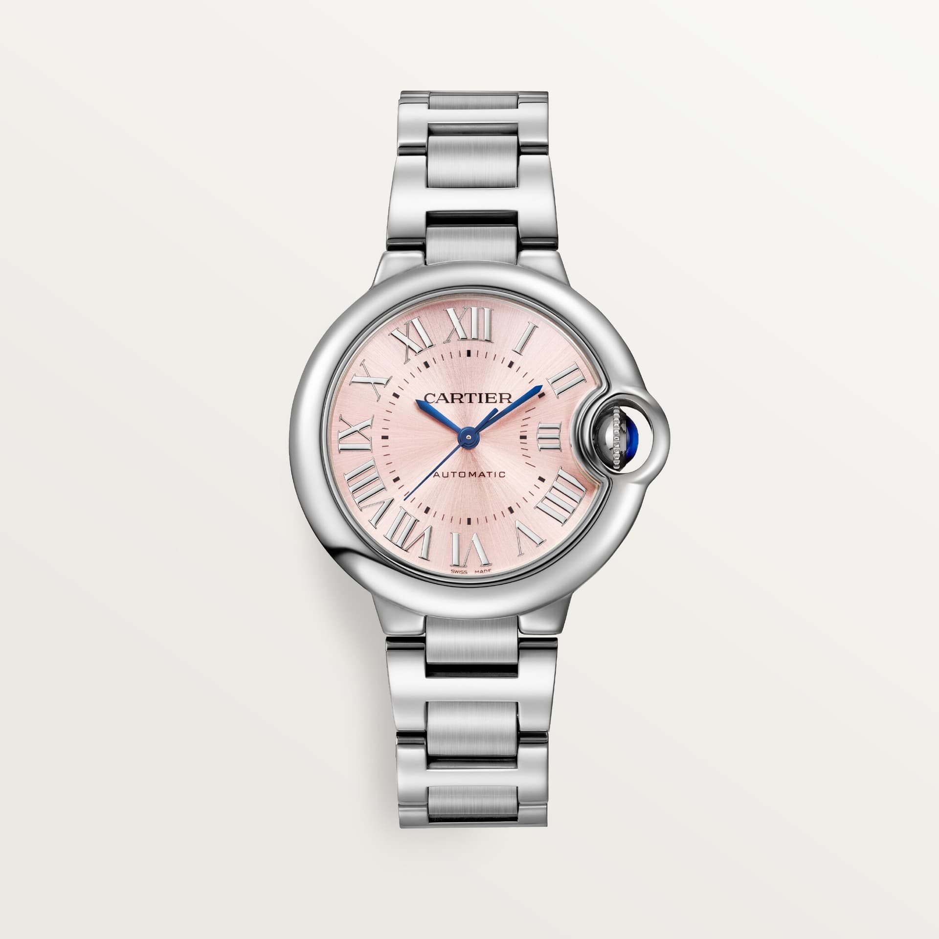 Cartier Ballon Bleu 33 mm — cadran rose bracelet acier