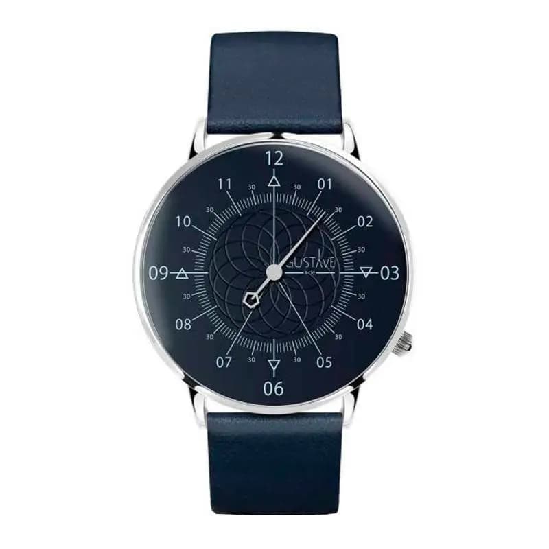 Gustave & Cie Montre 12h Louis Argent & Bleu Cuir Bleu Océan 40mm