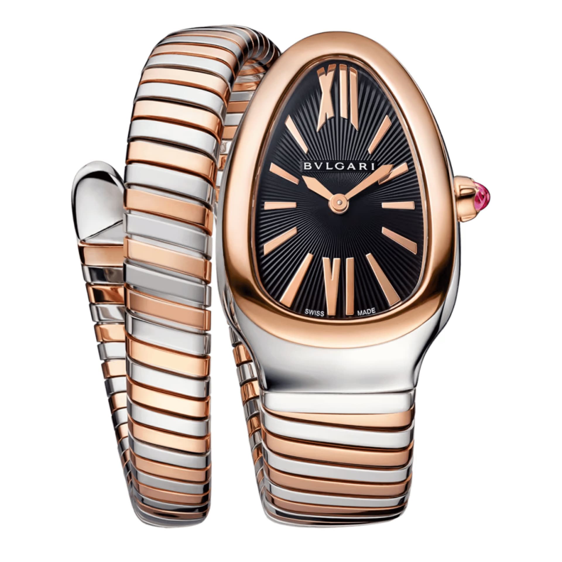 Bulgari Montre Bulgari Serpenti Tubogas quartz cadran noir bracelet acier et or rose 35 mm