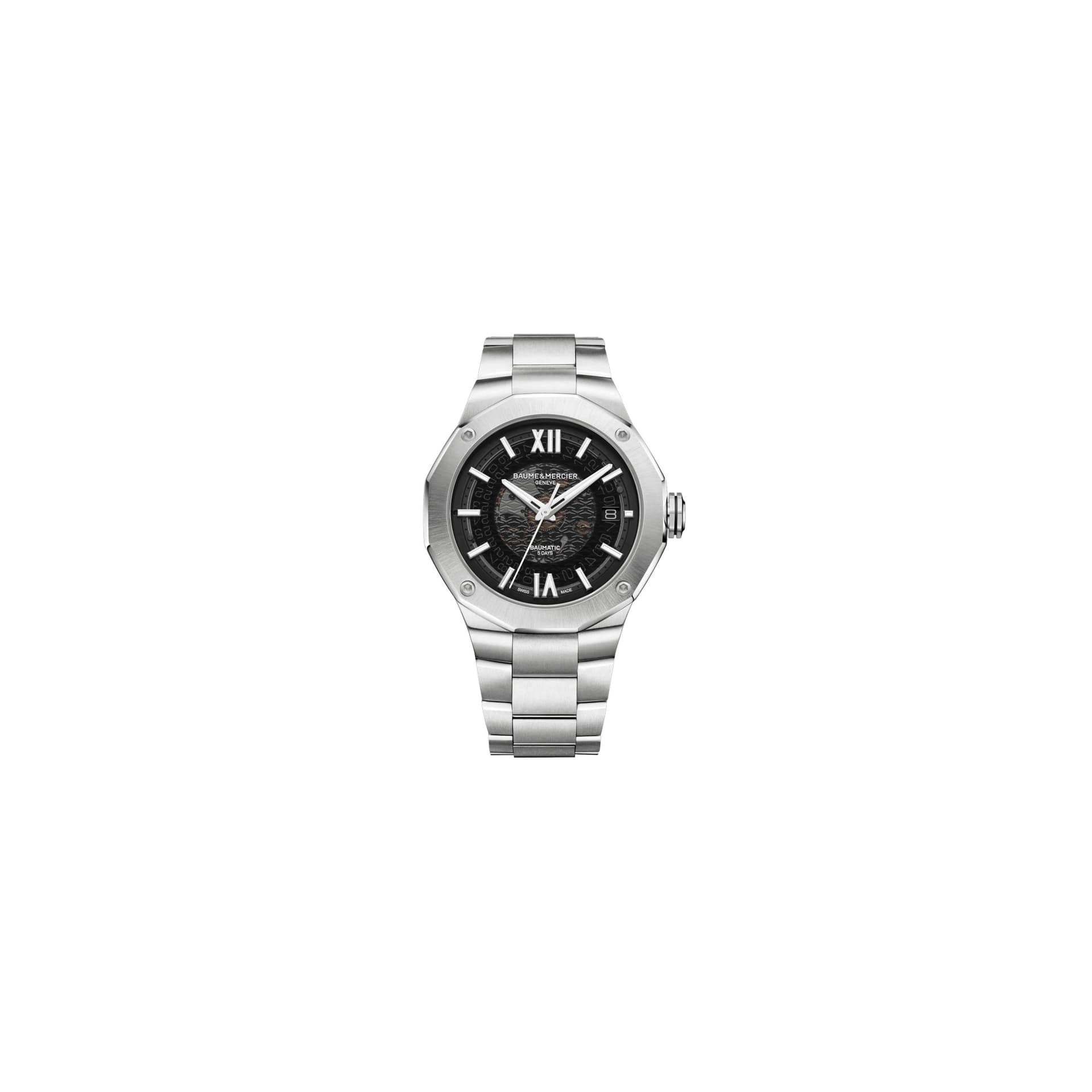 Baume & Mercier Montre Baume et Mercier Riviera automatique cadran gris fumé bracelet acier 42 mm
