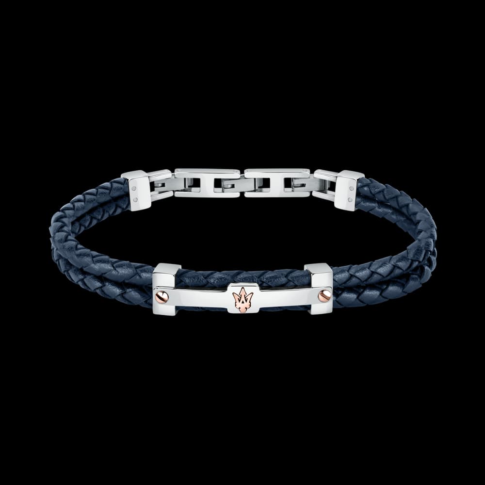 Maserati Bracelet Homme Recycled Leather Bleu foncé, Argenté, Doré rose