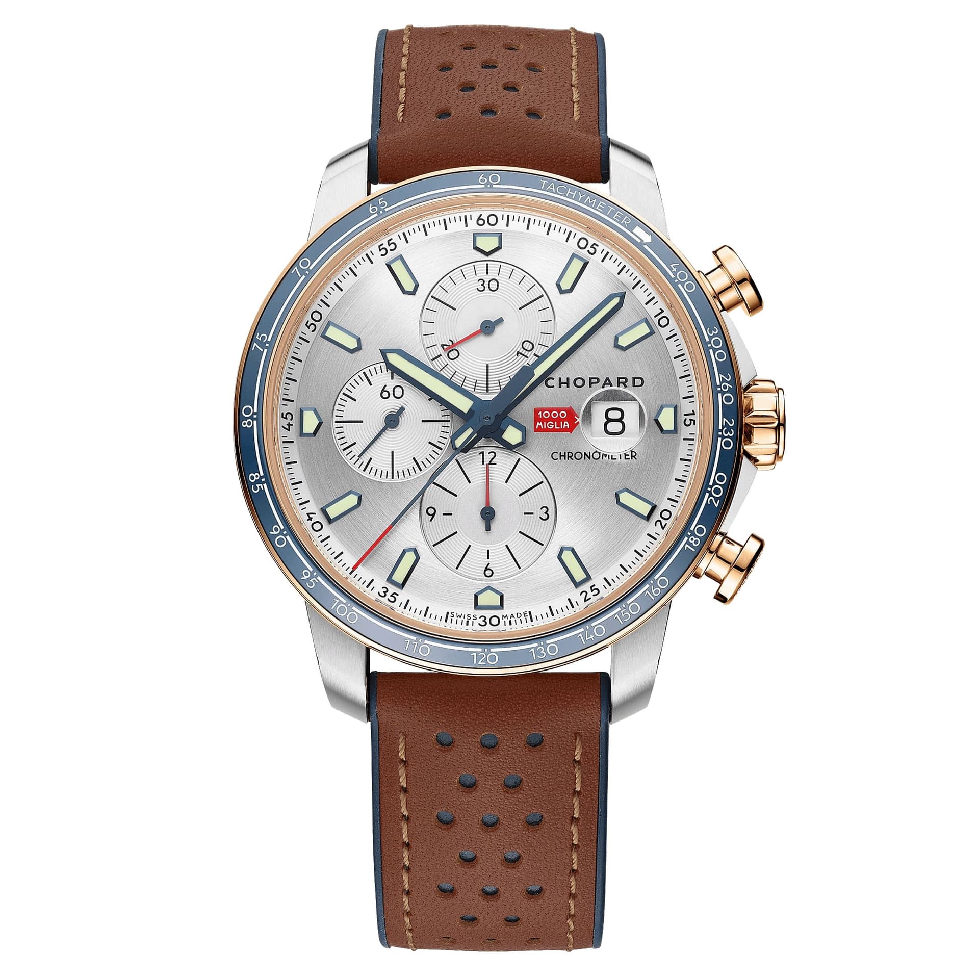 Chopard Montre Chopard Mille Miglia Chronographe Race Edition Or Rose automatique cadran gris bracelet cuir marron 44 mm