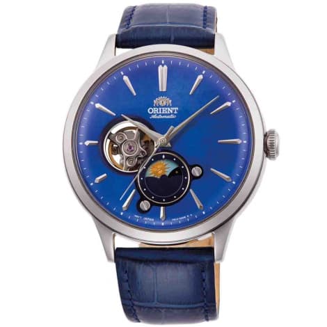 Orient Montre Orient Classic Sun & Moon Coeur Ouvert Automatique Cadran Bleu Bracelet Cuir - RA-AS0103A