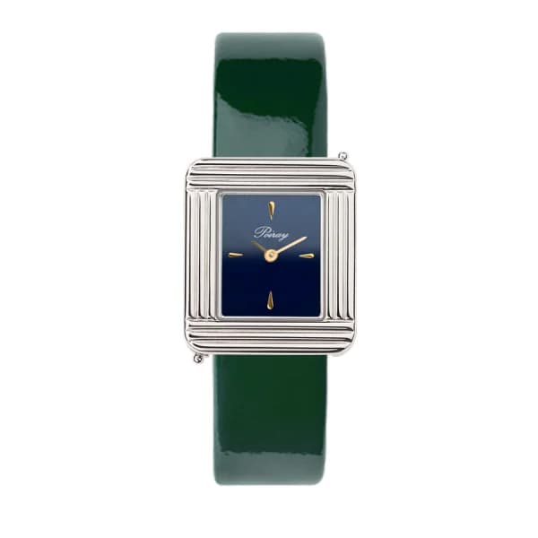 Poiray Montre Poiray Ma Première Acier Cadran Bleu Bracelet Veau Vernis Vert