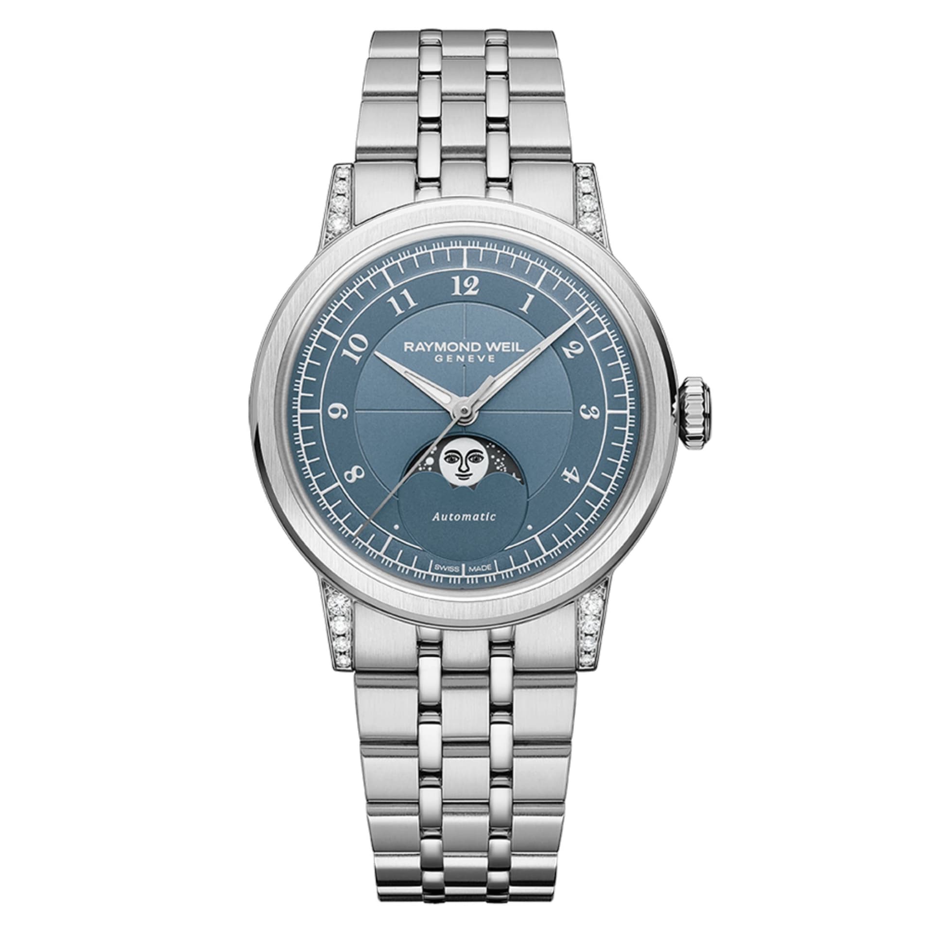 Raymond Weil Montre Raymond Weil Millesime Automatique Phase de Lune Diamants cadran bleu bracelet acier 35 mm