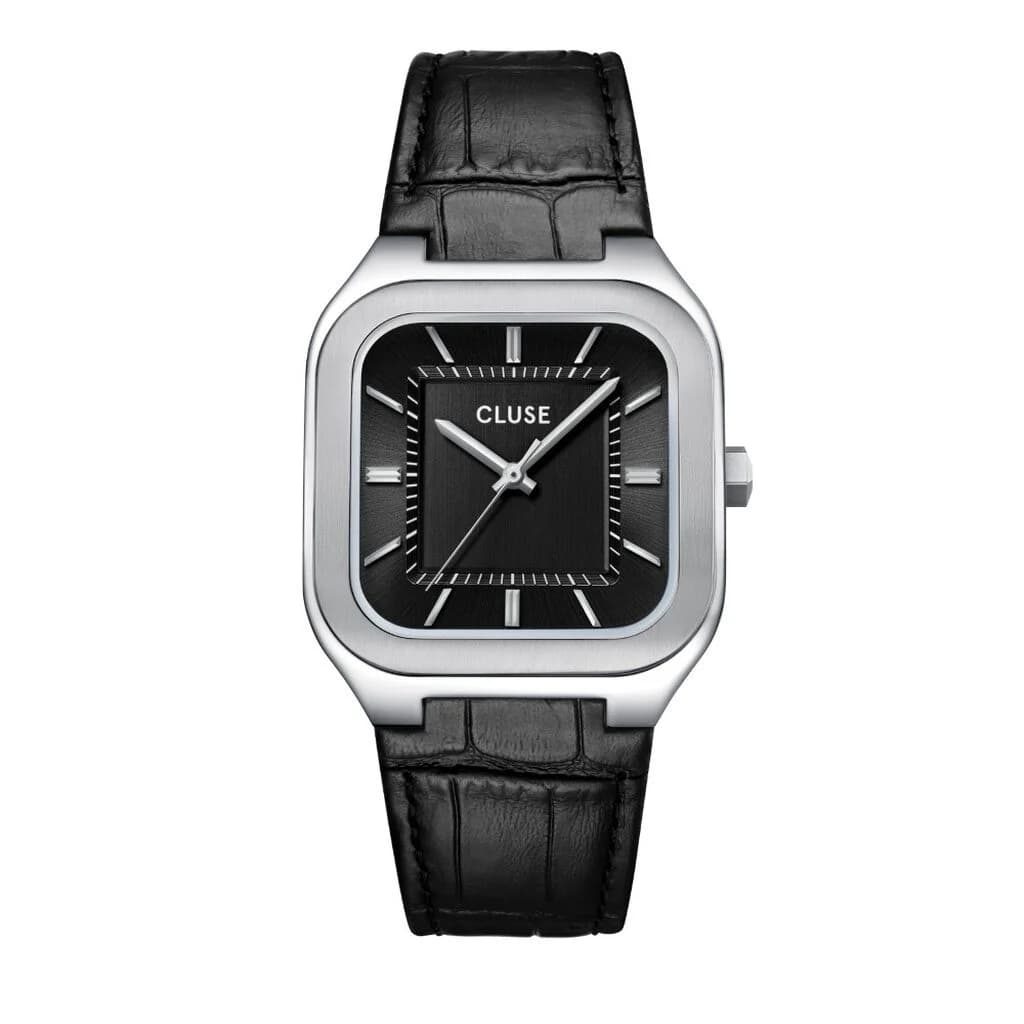 Cluse Quadrus Watch Leather, Black, Silver Colour