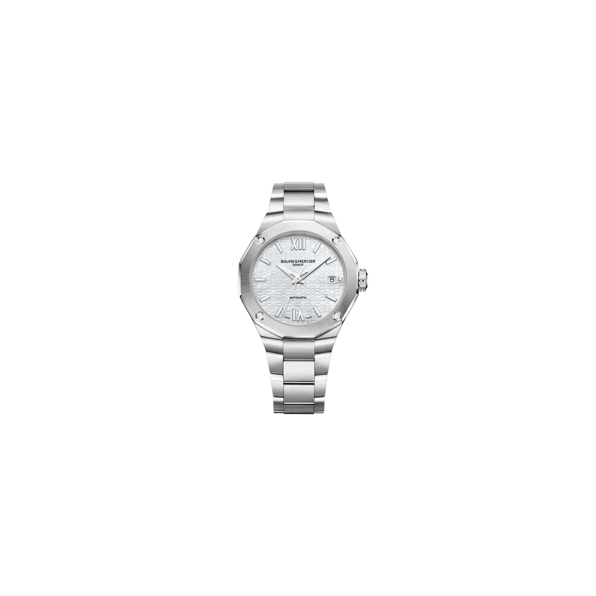 Baume & Mercier Montre Baume et Mercier Riviera automatique cadran nacre blanche bracelet acier 36 mm