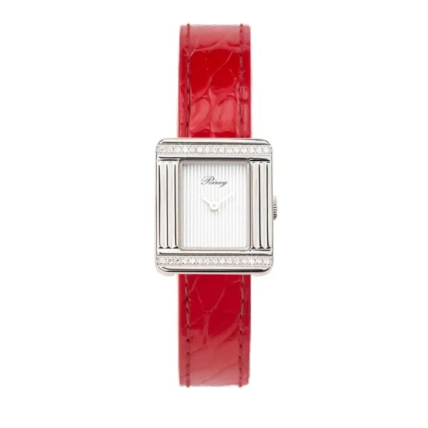 Poiray Montre Poiray Ma Première Mini Acier Serti Diamants Bracelet Alligator Rouge