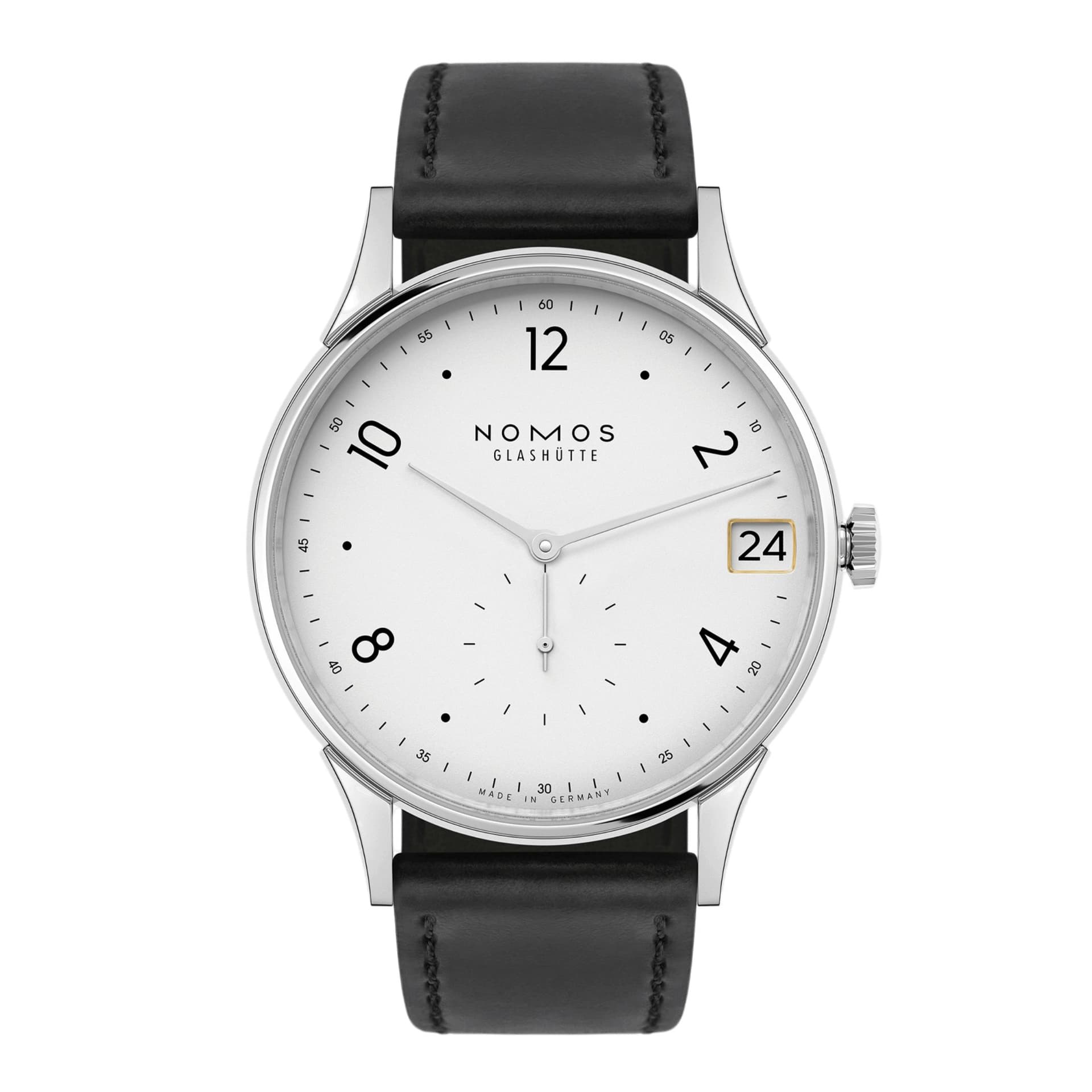 Nomos Montre NOMOS Minimatik 39 Date automatique cadran blanc argenté automatique bracelet cuir 39 mm