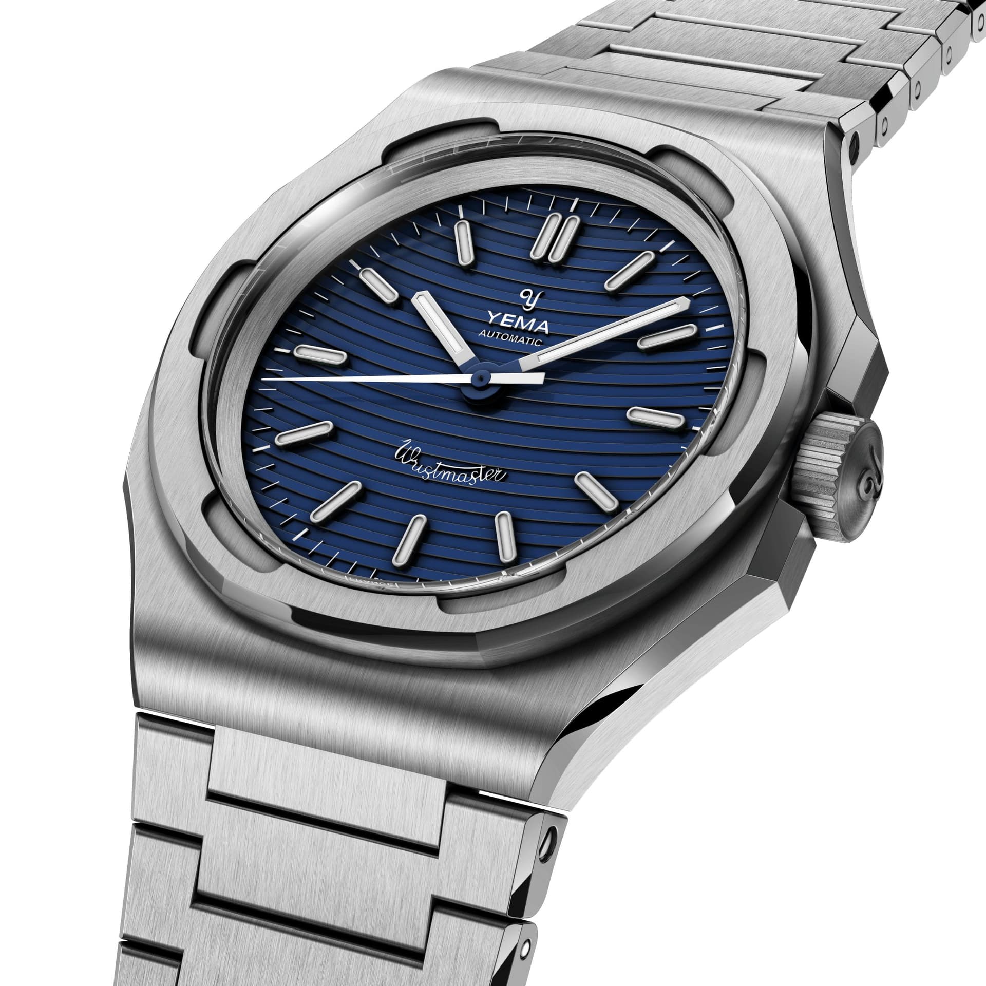 Yema Montre Yema Wristmaster Traveller Micro-Rotor automatique cadran bleu bracelet acier 39 mm