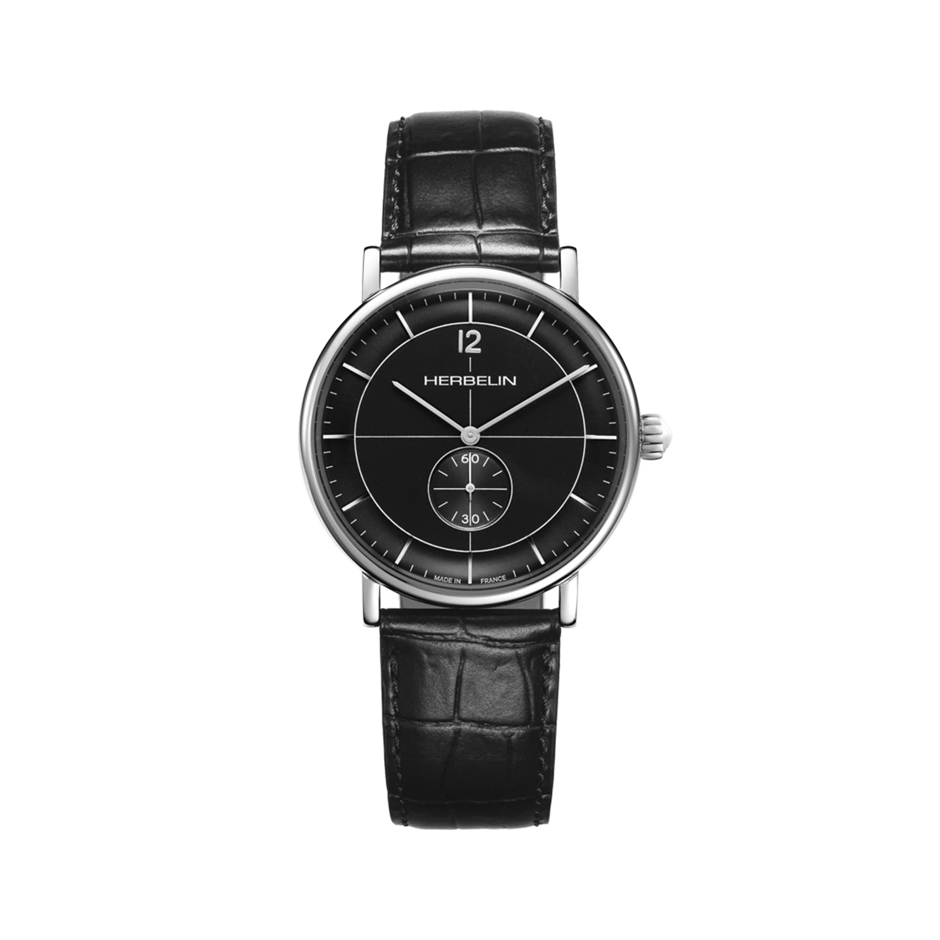Michel Herbelin Montre Herbelin Inspiration quartz petite seconde cadran noir bracelet cuir 40 mm