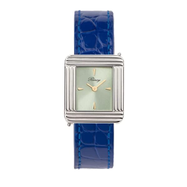 Poiray Montre Poiray Ma Première Acier Cadran Vert Bracelet Alligator Bleu