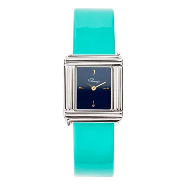 Poiray Montre Poiray Ma Première Acier Cadran Bleu Bracelet Veau Vernis Turquoise