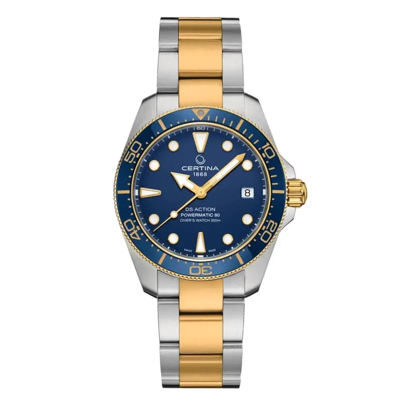 Certina Montre Certina DS Action Diver 38mm Powermatic 80 Cadran Bleu Bracelet Acier inoxydable PVD