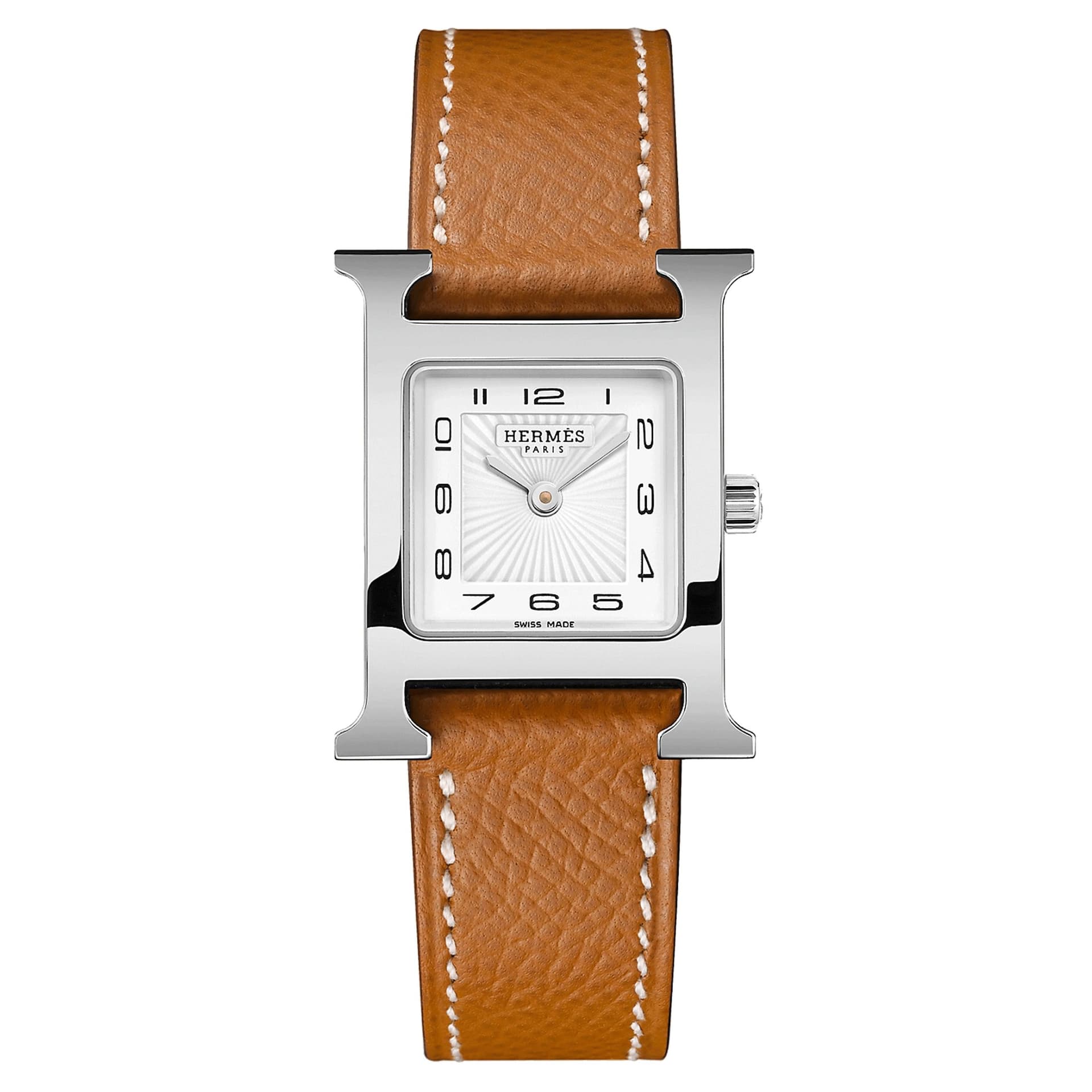 Hermès Montre HERMÈS Heure H Petit Modèle quartz cadran blanc bracelet cuir veau brun 25 mm