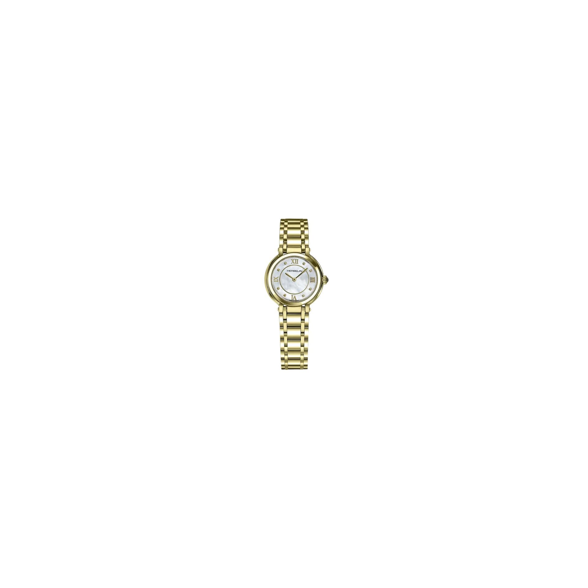 Michel Herbelin Montre Herbelin Galet quartz cadran nacre bracelet acier revêtement PVD or jaune 28 mm