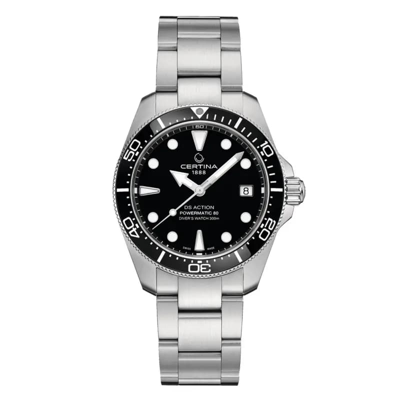 Certina Montre Certina DS Action Diver 38mm Powermatic 80 Cadran Noir Bracelet Acier inoxydable