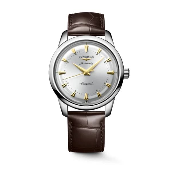 Longines Montre Longines Conquest heritage 40 mm Automatique Cadran Argenté Bracelet Cuir d'alligator