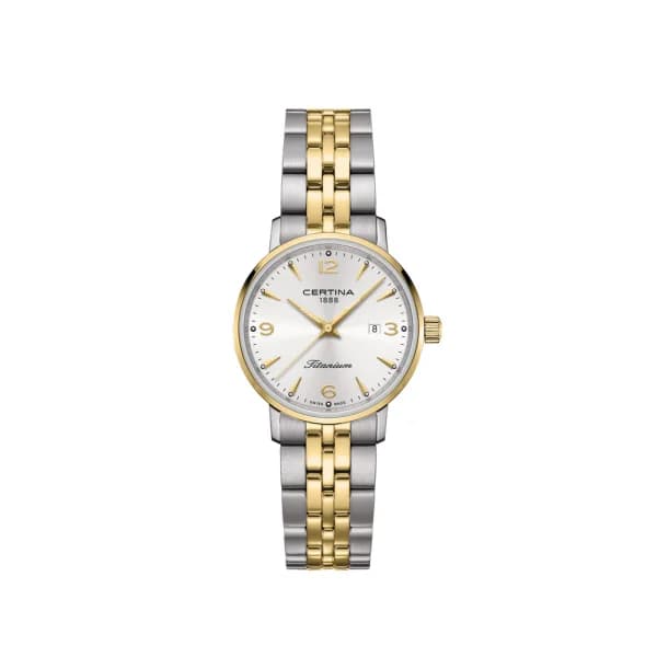 Certina Montre Certina DS Caimano Lady Quartz Cadran Argent Index Jaune