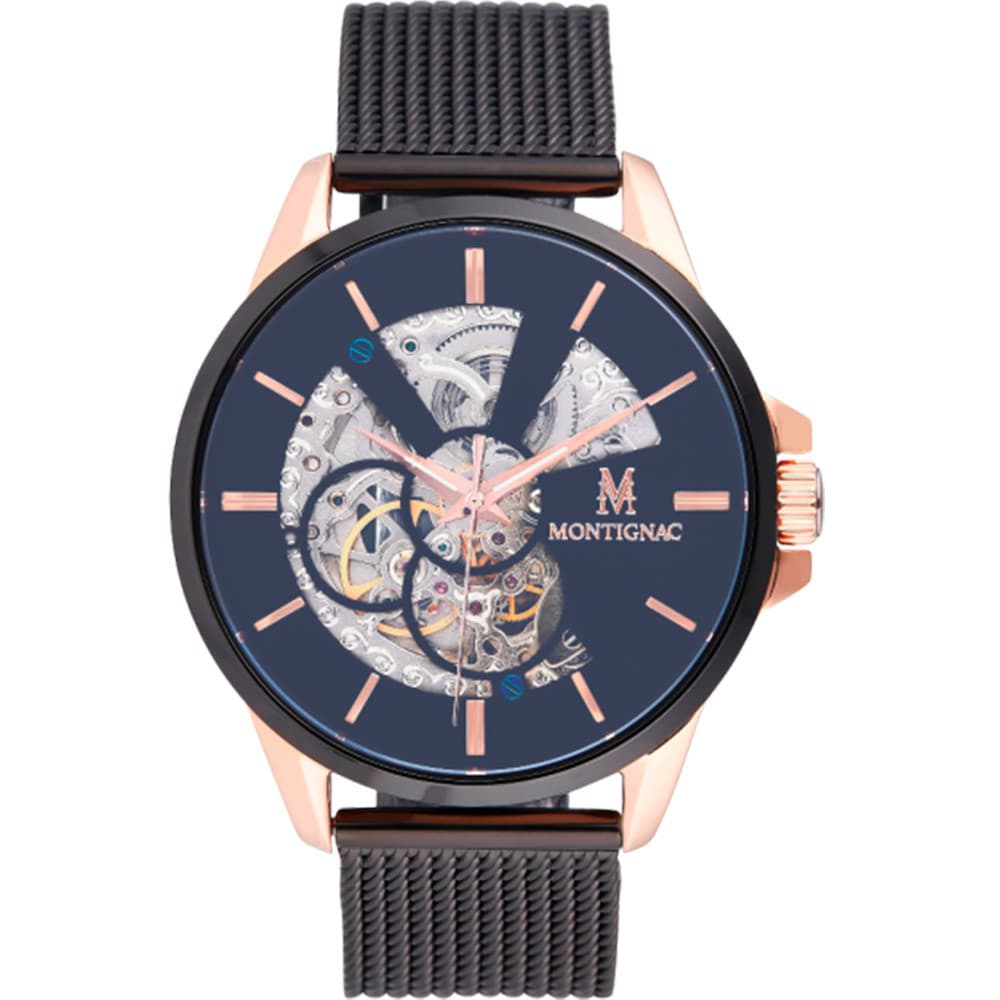 Montignac Montre Automatique Montignac Collection Rond en Acier et PVD Noir