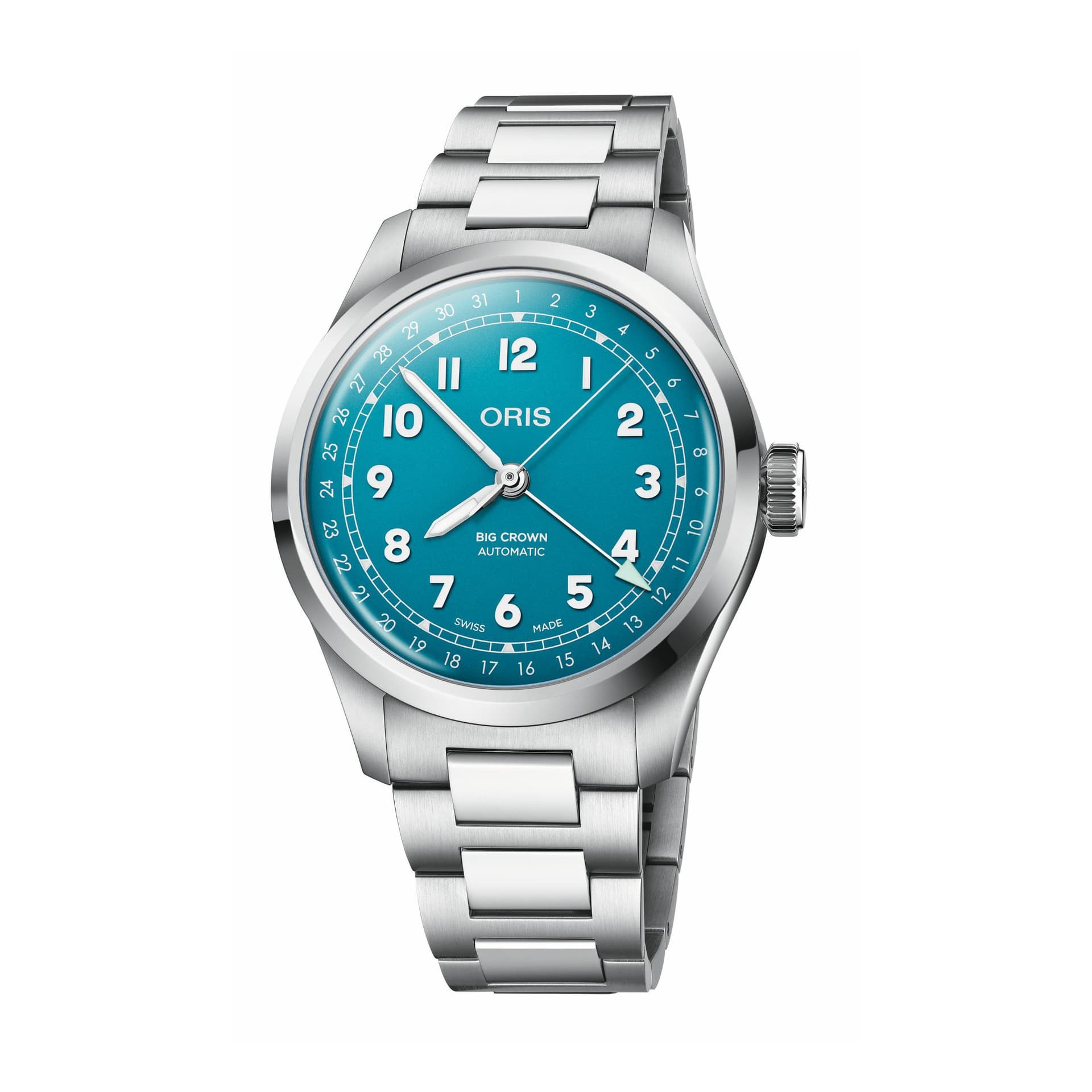 Oris Montre Oris Big Crown Pointer Date automatique cadran bleu électrique bracelet acier 40 mm