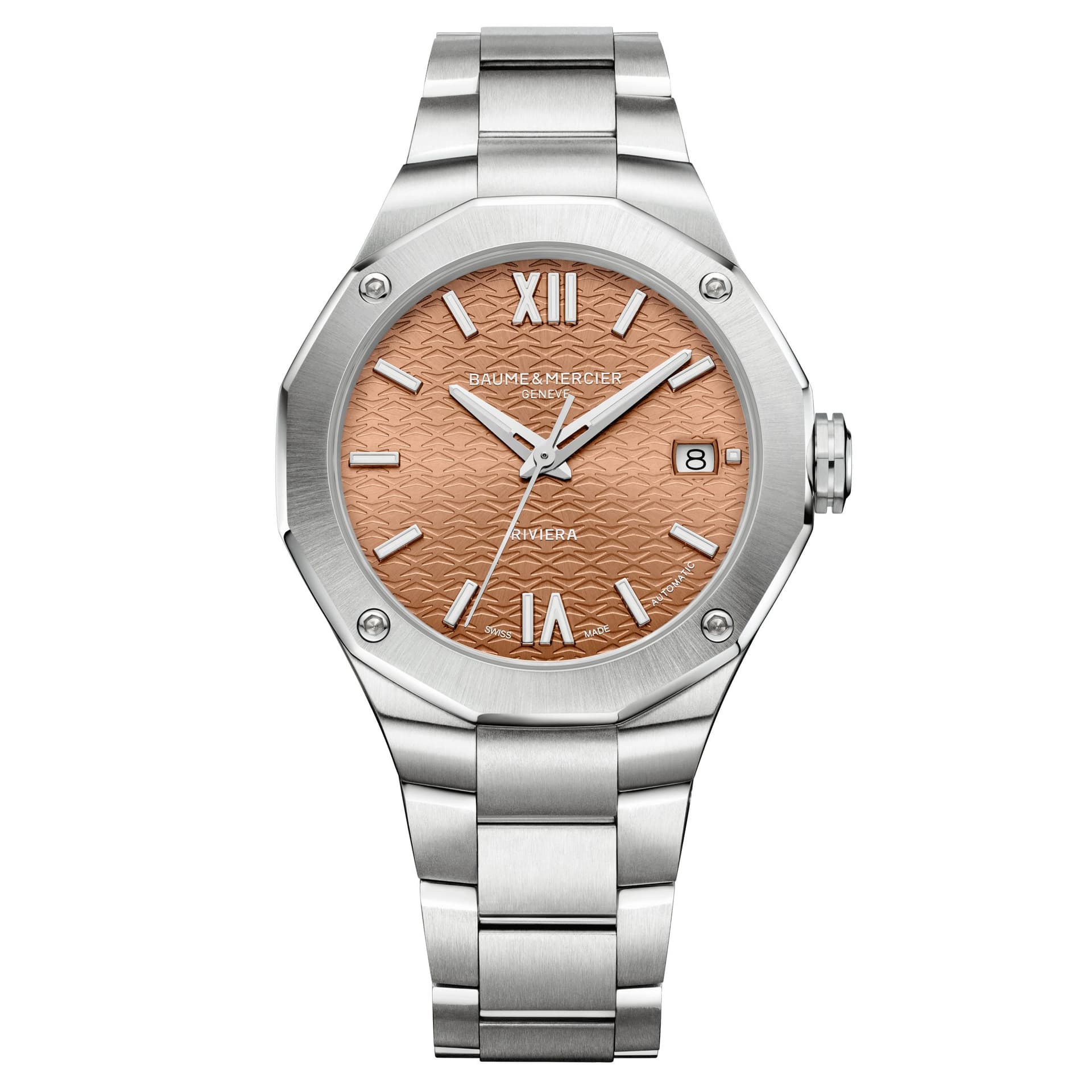 Baume & Mercier Montre Baume et Mercier Riviera automatique cadran terracotta bracelet acier 36 mm