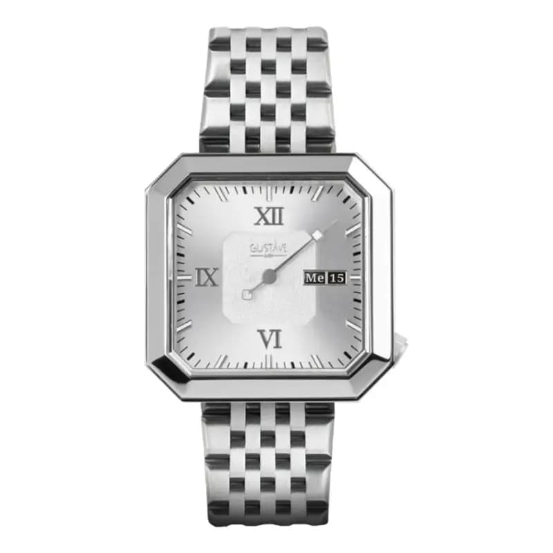 Gustave & Cie Montre 12H Marie Argent & Blanc Acier Argent 34mm