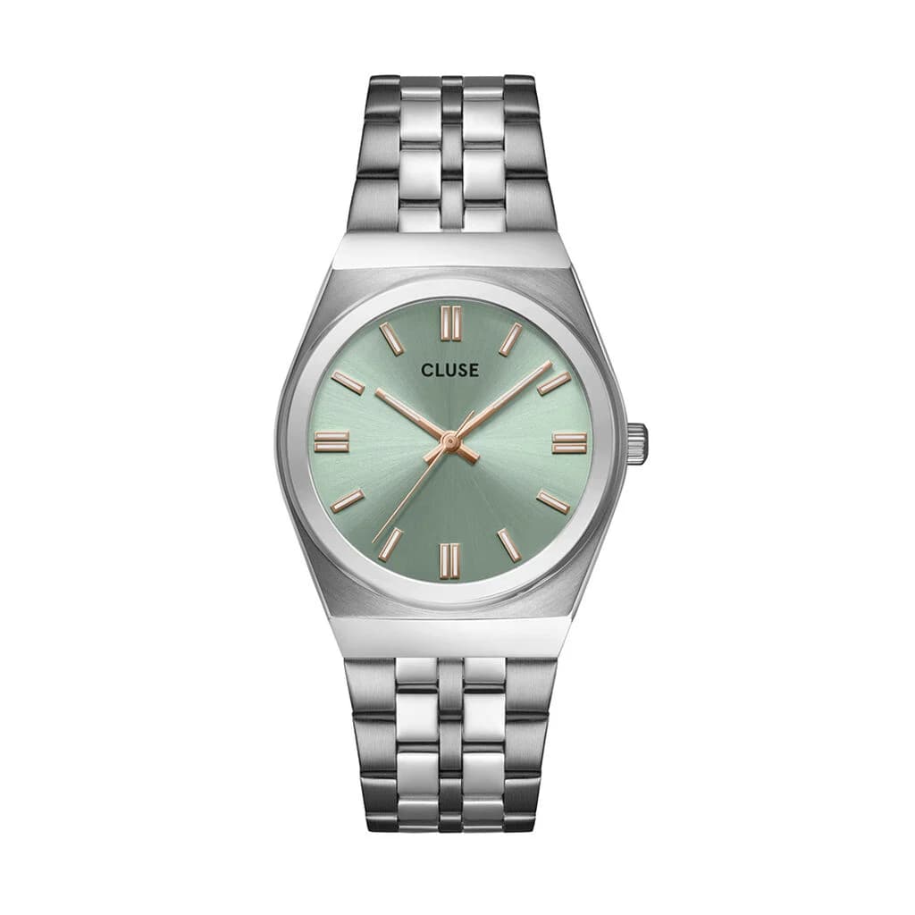Cluse Retro 70s Watch Steel, Sage Green, Silver Colour