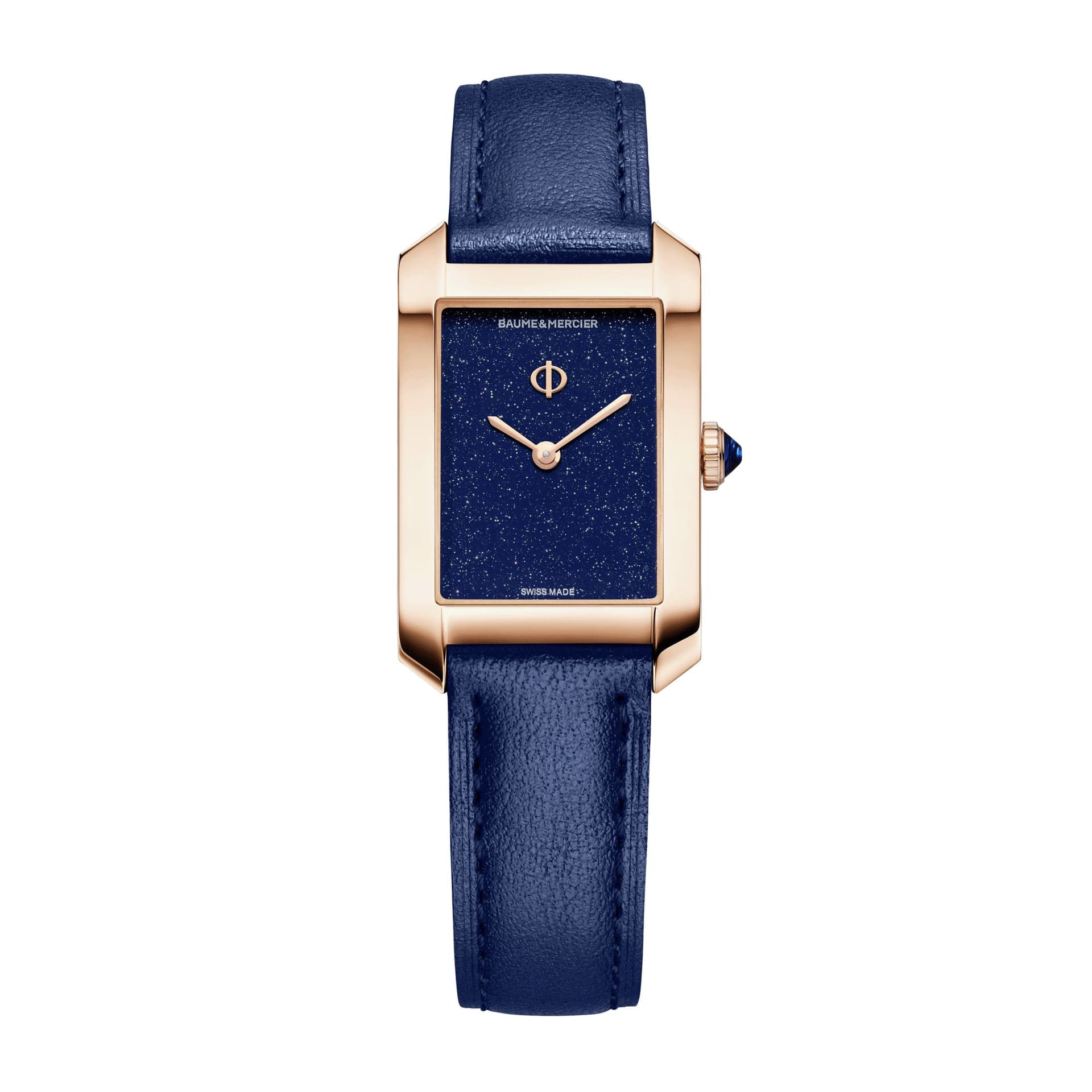 Baume & Mercier Montre Baume et Mercier Hampton Or Rose quartz cadran bleu bracelet cuir bleu 35 x 22 mm