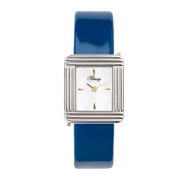 Poiray Montre Poiray Ma Première Cadran Blanc Texturé Bracelet Veau Vernis Bleu