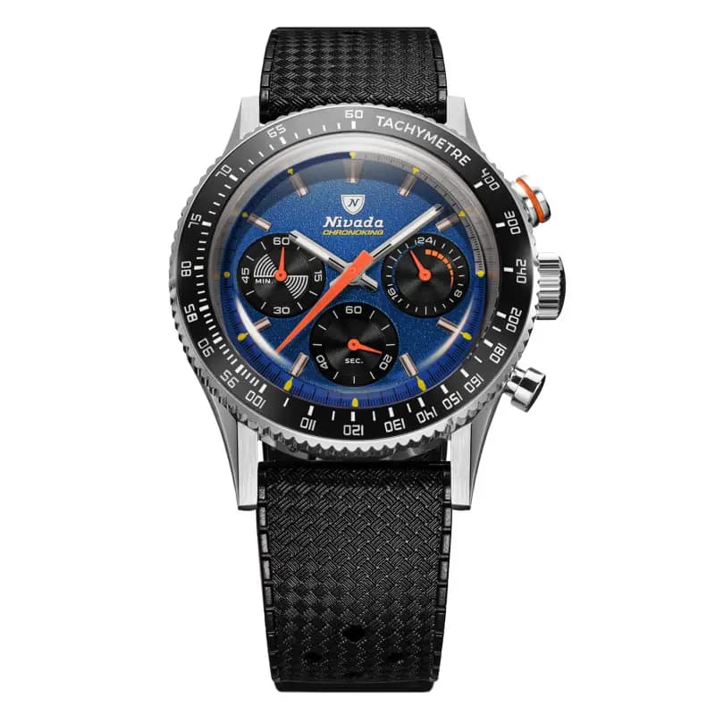 Nivada Grenchen Montre Chronoking Racing Blue Lunettes interchangeables