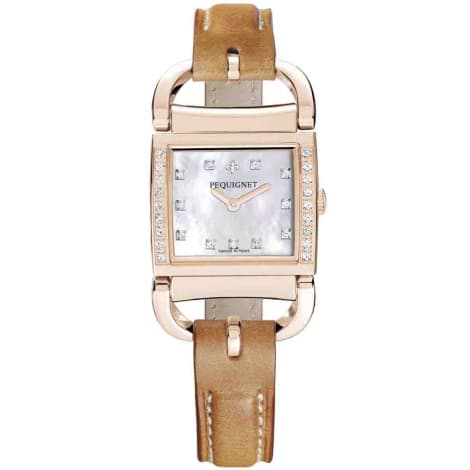 Pequignet E. Montre Pequignet Attellage Quartz - Cadran Nacre Blanc - Bracelet Marron Clair - 5896509CD-CMC