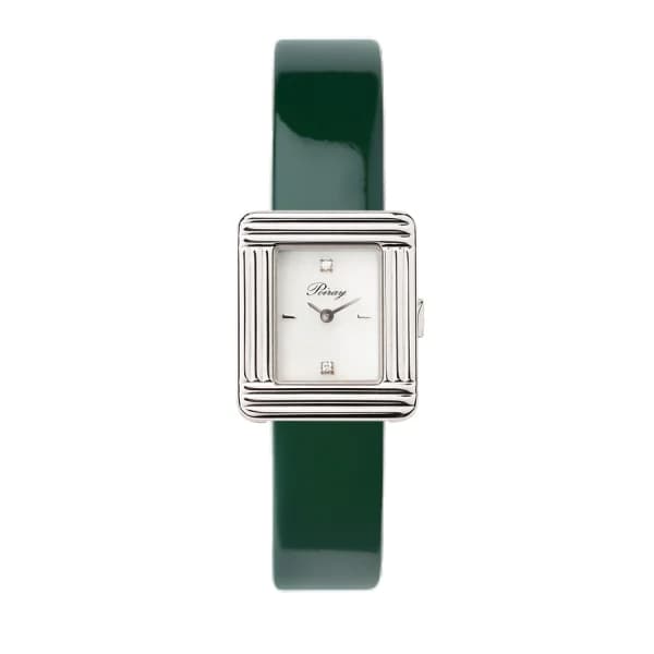 Poiray Montre Poiray Ma Première Mini Acier Cadran Serti Bracelet Veau Vernis Vert