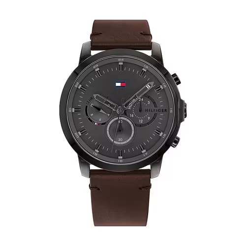 Tommy Hilfiger Montre Homme TOMMY HILFIGER JAMESON en Cuir Véritable de Veau Marron Etanche
