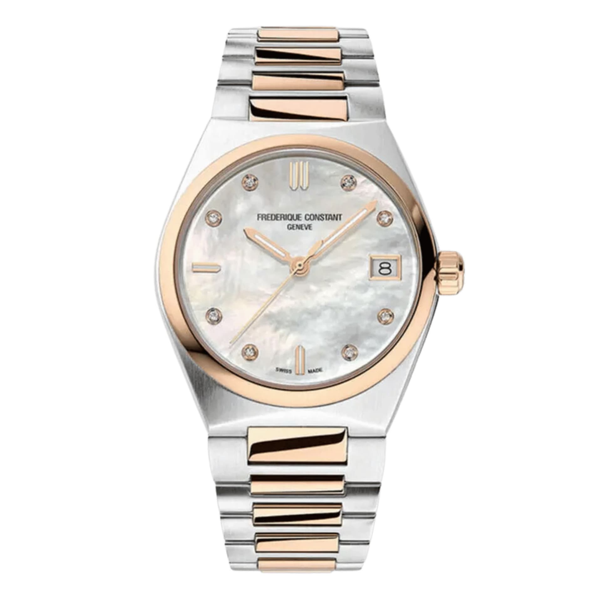 Frédérique Constant Montre Frédérique Constant Highlife Ladies quartz cadran nacre et diamants bracelet acier 31 mm