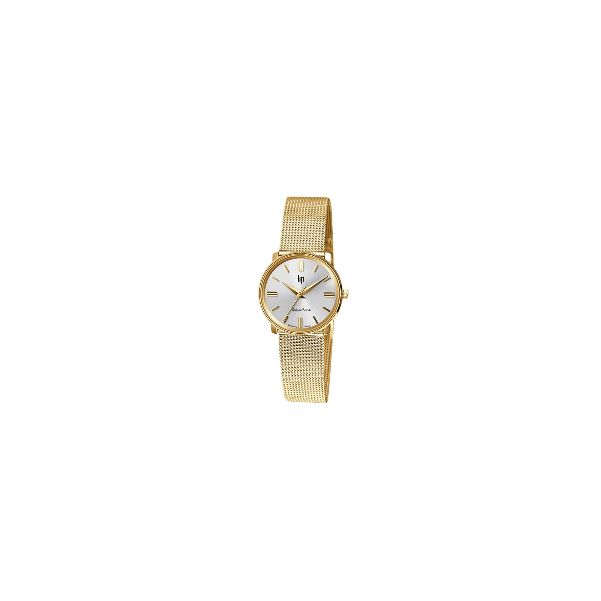 Lip Montre Lip Dauphine quartz cadran argent bracelet maille milanaise dorée 29 mm