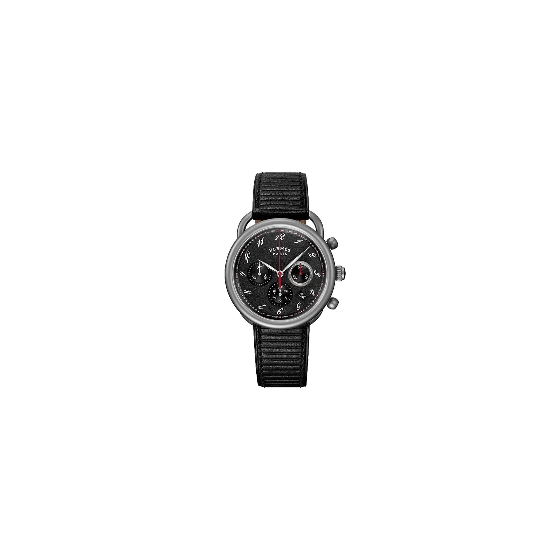 Hermès Montre HERMÈS Arceau Chronographe Titane automatique cadran anthracite bracelet cuir noir 41 mm