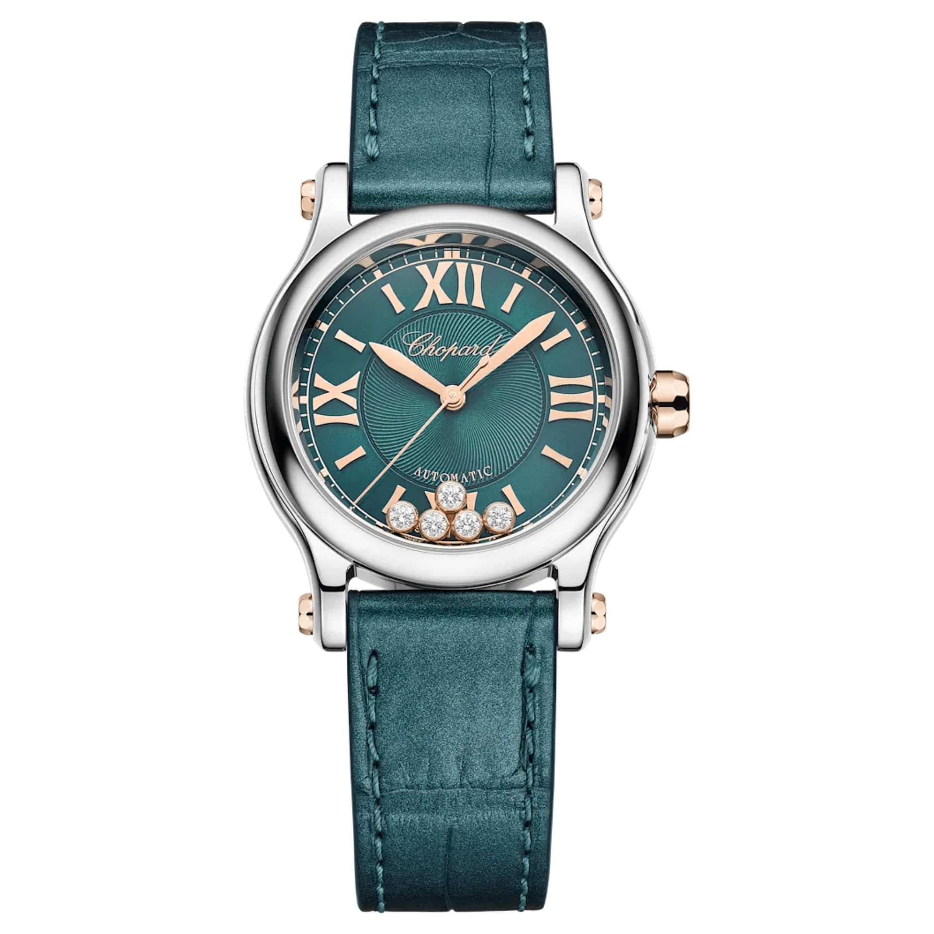 Chopard Montre Chopard Happy Sport automatique cadran bleu sarcelle bracelet cuir 30 mm