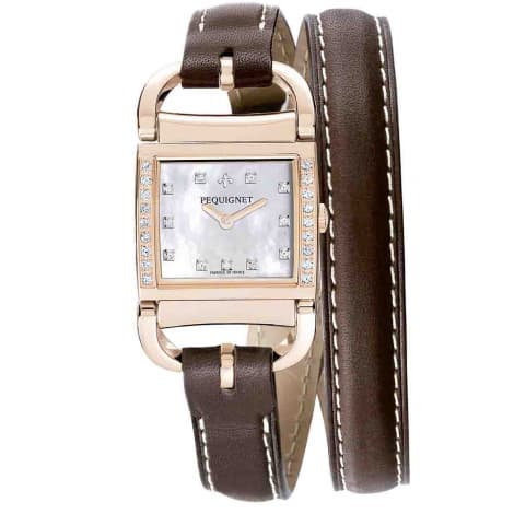 Pequignet E. Montre Pequignet Attellage Quartz - Cadran Nacre Blanc - Bracelet Marron Foncé - 5896509CD-DTCMF