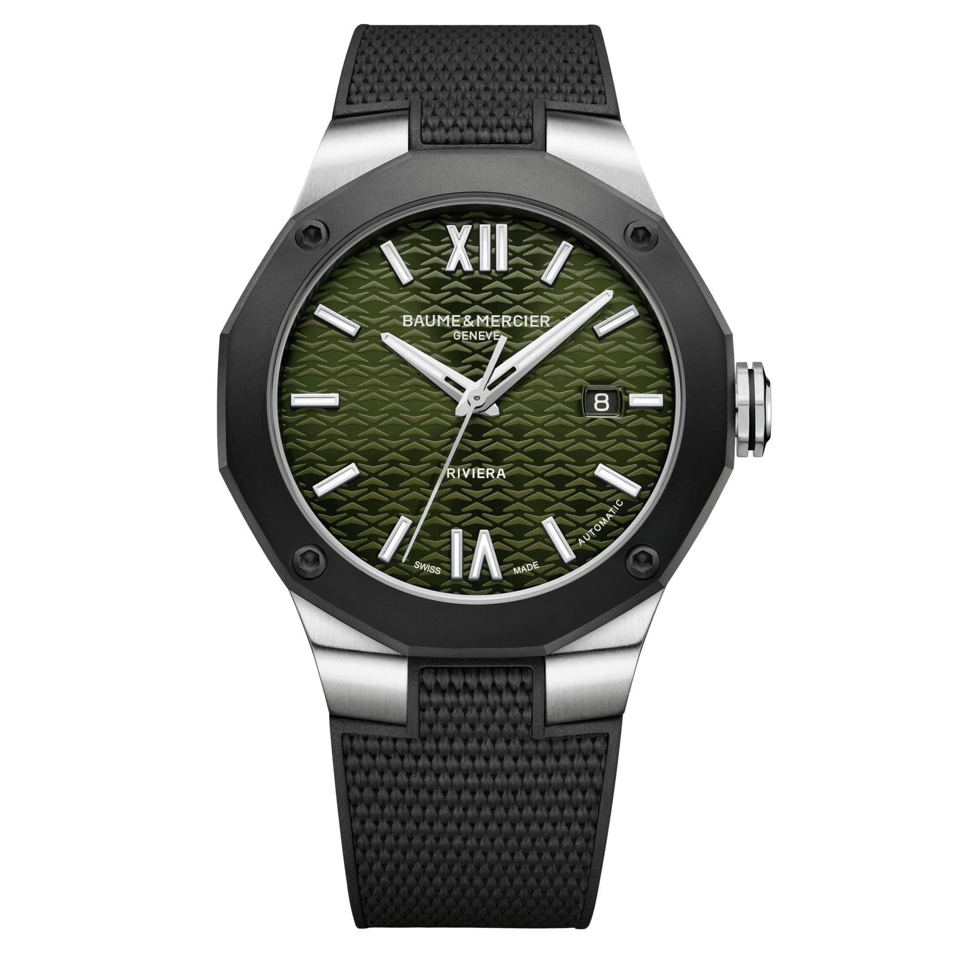 Baume & Mercier Montre Baume et Mercier Riviera ADLC noir automatique cadran vert bracelet caoutchouc noir 42 mm